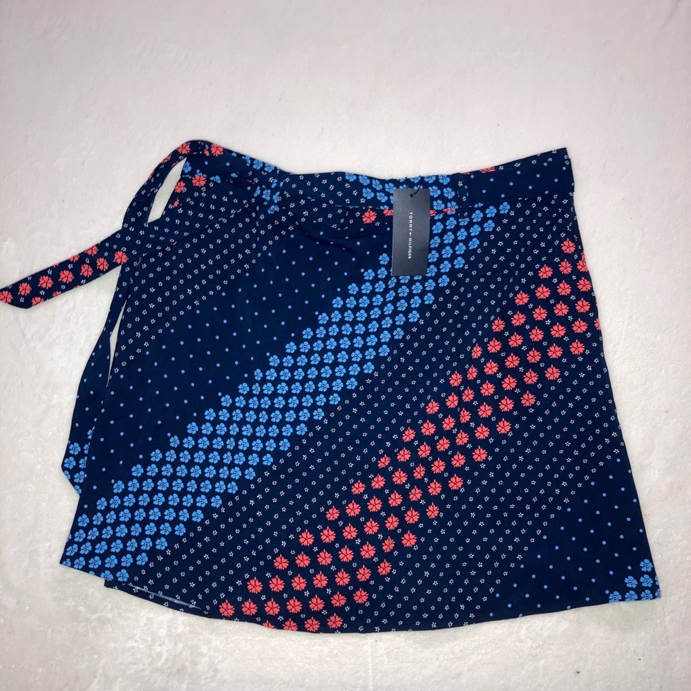 Tommy Hilfiger Womens Floral Skirt Navy Blue Large‎ Nautical Tenniscore Coastal